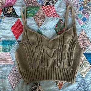 Wild Fable Knit Crop Tank Women M Medium Olive Green Festival Rave Boho Strappy